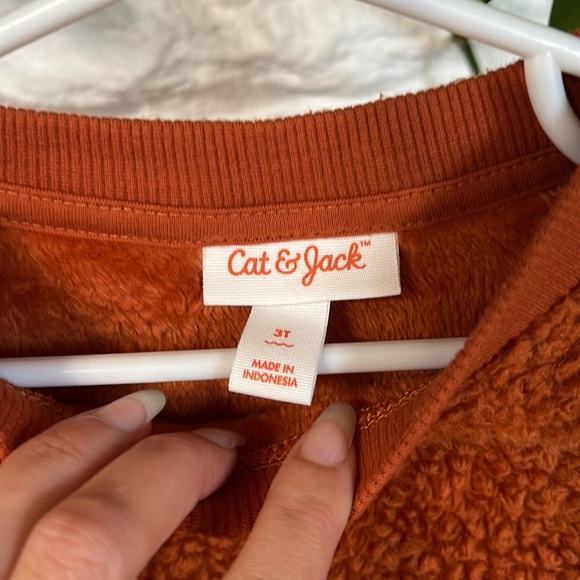 Cat and Jack Sherpa Crewneck Sweatshirt Orange 3T - Picture 3 of 5